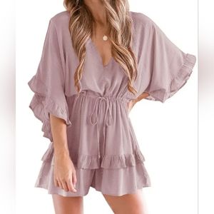 NEW Womens size 12 Drawstring Waist Ruffle Hem Short Sleeve Romper